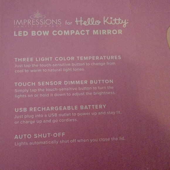 Hello Kitty Impressions Vanity LED Bow Compact Mirror - New - Picture 4 of 4